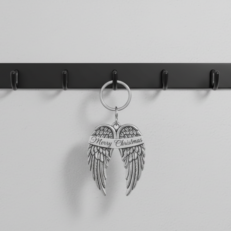 Merry Christmas Angel Wings Keychain STL – Inspirational Holiday Keepsake Design